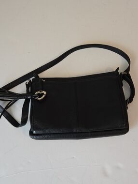 Brighton Black Leather Crossbody with Heart Charm